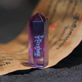 Sacred Tibetan Amethyst Crystal Point – Natural Six-Facet Wand with Om Mani Padme Hum Carving