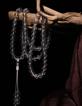 10A Clear Quartz 108-Bead Mala – Carved Vajrasattva Mantra in Sanskrit, Adjustable Knot Design