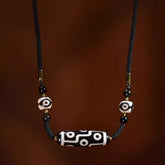 Black & White 9-Eyed Dzi Bead Necklace – Tibetan Sweater Chain for Protection & Wisdom