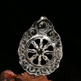 Hand-Carved Clear Quartz Dharma Wheel Pendant – Tibetan Eight Auspicious Symbol for Spiritual Protection & Meditation