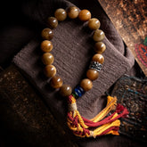Tibetan Bodhi Root Prayer Beads Bracelet – 16 Natural White Seeds with Brass Beast Head & Glass Spacers | Handheld Spiritual Mala