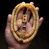 Tibetan Camel Bone Mala Bracelet – 108 Beads Multi-Wrap Prayer Strand with Yak Bone & Antler Accents