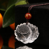 Himalayan Clear Quartz Lotus Pendant – Spiritual Necklace with Red Agate Mantra Bead for Women