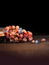 Tibetan Camel Bone Lotus Mala Bracelet – Natural Blood Bone with Citrine, Obsidian & Six-Syllable Mantra Beads