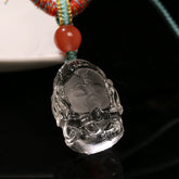 Clear Quartz Ganesha Pendant – Hand-Carved Hindu Elephant God Necklace with Handmade Cord & Red Agate Accent