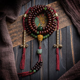 Zijin Bowl Bodhi Seed Mala Bracelet – Tibetan Buddhist 108 Beads Spiritual Wrist Wrap with Hetian Jade & Brass Accents