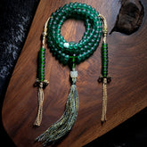 Tibetan Green Tara Glass Mala Necklace – 108 Beads Handcrafted for Meditation, Healing & Devotion