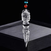 Tibetan Style Clear Quartz Vajra Dorje Pendant – Hand-Carved Phurba Amulet for Energy Healing & Esoteric Protection