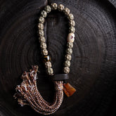 Tibetan Bodhi Seed Bracelet – Raw Xingyue Beads with Agate, Ebony & Amber Accents, Tassel Design