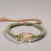 Himalayan Clear Quartz Six-Syllable Mantra Bracelet – Handwoven Adjustable Spiritual Amulet for Men & Women