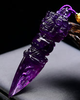 Tibetan Amethyst Vajra Phurba Pendant – Hand-Carved Triple-Faced Dorje Ritual Dagger for Energy Healing & Spiritual Protection