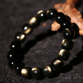 Golden Sheen Obsidian Bracelet – Cat’s Eye Double Gold Flash Beads for Tibetan Protection & Energy Healing