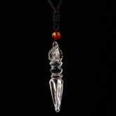 Himalayan Clear Quartz Vajrakila & Vajra Axe Pendant – Hand-Carved Tibetan Ritual Amulet for Spiritual Protection