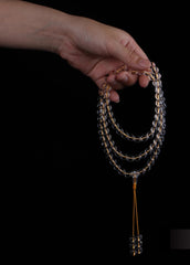 Clear Quartz 108-Bead Mala Bracelet – Vajrasattva Mantra Engraved, Tibetan Ritual Design