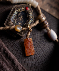 Tibetan Bodhi Root Mala Bracelet – 108 Beads with Yak Bone, Agate & Amber Accents | Handwoven Spiritual Jewelry
