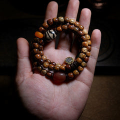Tibetan Bodhi Seed Mala Bracelet – Multi-Wrap Prayer Beads with Chen Seed & Dzi Bead Accents for Spiritual Healing & Meditation