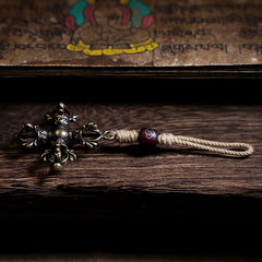 Tibetan Brass Vajra Dorje Pendant – Handwoven Side Charm for Bodhi Beads & Spiritual Accessories