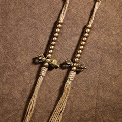 Tibetan Brass Tassel Pendant – Handwoven Cotton Cord Side Charm for Bodhi Beads & Spiritual Accessories