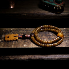 Tibetan Yak Bone Mala Bracelet – 108 Beads with Peace Charm or Disciple Bead for Spiritual Healing & Cultural Devotion