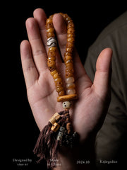 Tibetan Yak Bone Skull Bead Bracelet – Charnel Guardian, Tassel Design & Sacred Amulet Accents