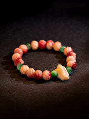 Tibetan Camel Bone Lotus Mala Bracelet – Natural Blood Bone with Citrine, Obsidian & Six-Syllable Mantra Beads