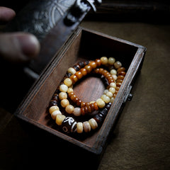Tibetan Multi-Bone Mala Bracelet – Yak & Camel Bone Beads, Multi-Wrap Design for Spiritual Practice