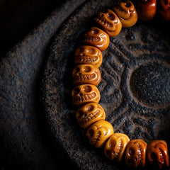 Tibetan Yak Bone Skull Bead Bracelet – Hand-Carved Charnel Ground Mala for Spiritual Reflection