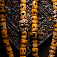 Tibetan Cremation Ground Guardian Bracelet – Yak Bone Mala with Vajra & Agate Beads