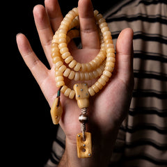Tibetan Camel Bone Mala Bracelet – 108 Beads Multi-Wrap Prayer Strand with Yak Bone & Antler Accents
