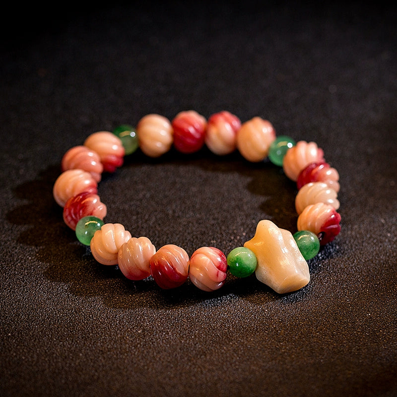 Tibetan Camel Bone Lotus Mala Bracelet – Natural Blood Bone with Citrine, Obsidian & Six-Syllable Mantra Beads