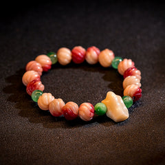 Tibetan Camel Bone Lotus Mala Bracelet – Natural Blood Bone with Citrine, Obsidian & Six-Syllable Mantra Beads