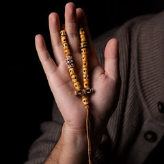 Tibetan Cremation Ground Guardian Bracelet – Yak Bone Mala with Vajra & Agate Beads