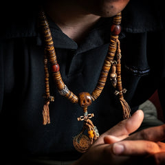 Tibetan Yak Bone Mala Bracelet – 108 Beads Gabhala Replica with Sacred Carvings for Spiritual Practice & Meditation