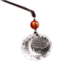 Himalayan Clear Quartz Lotus Pendant – Spiritual Necklace with Red Agate Mantra Bead for Women