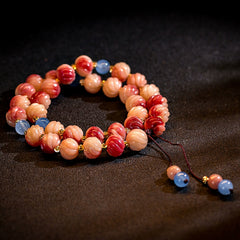 Tibetan Camel Bone Lotus Mala Bracelet – Natural Blood Bone with Citrine, Obsidian & Six-Syllable Mantra Beads