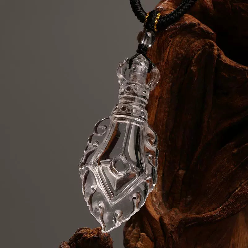 Clear Quartz Manjushri Wisdom Sword Pendant – Tibetan Ethnic Necklace for Spiritual Insight & Protection