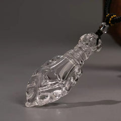 Clear Quartz Manjushri Wisdom Sword Pendant – Tibetan Ethnic Necklace for Spiritual Insight & Protection