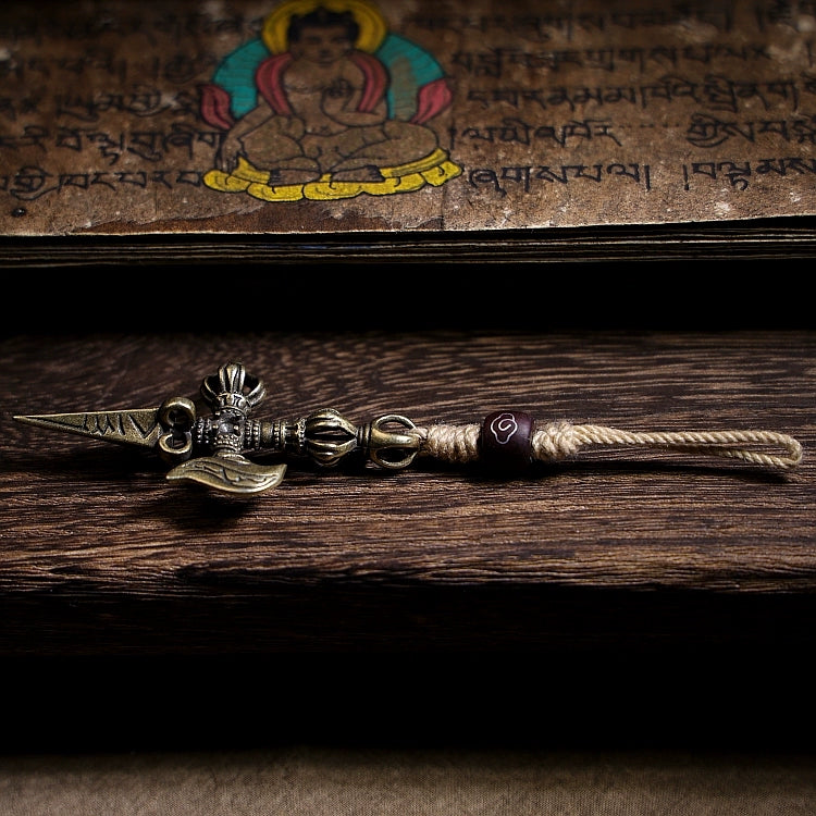 Tibetan Brass Vajra Dorje Pendant – Handwoven Side Charm for Bodhi Beads & Spiritual Accessories