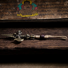 Tibetan Brass Vajra Dorje Pendant – Handwoven Side Charm for Bodhi Beads & Spiritual Accessories