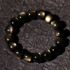 Golden Sheen Obsidian Bracelet – Cat’s Eye Double Gold Flash Beads for Tibetan Protection & Energy Healing