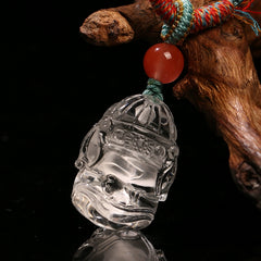 Clear Quartz Ganesha Pendant – Hand-Carved Hindu Elephant God Necklace with Handmade Cord & Red Agate Accent