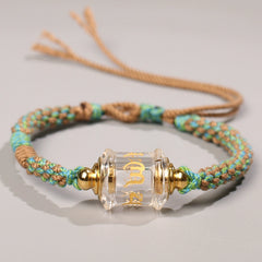 Himalayan Clear Quartz Six-Syllable Mantra Bracelet – Handwoven Adjustable Spiritual Amulet for Men & Women