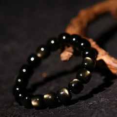Golden Sheen Obsidian Bracelet – Cat’s Eye Double Gold Flash Beads for Tibetan Protection & Energy Healing