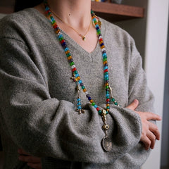 Tibetan Handmade Glass Mala Necklace – 108 Ancient Glaze Prayer Beads with Brass Accents for Meditation & Spiritual Healing