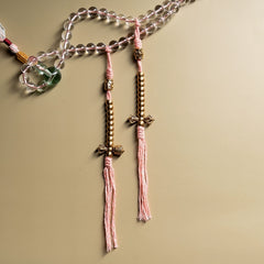 Tibetan Clear Quartz Mala Bracelet – 108 Beads with Brass Accents & Handwoven Tassel for Spiritual Healing & Esoteric Practice