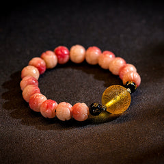 Tibetan Camel Bone Lotus Mala Bracelet – Natural Blood Bone with Citrine, Obsidian & Six-Syllable Mantra Beads