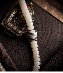 Tibetan Bodhi Root Mala Bracelet – 108 Beads with Yak Bone, Agate & Amber Accents | Handwoven Spiritual Jewelry