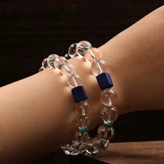 Collector’s Grade Clear Quartz & Raw Lapis Lazuli Bracelet – Tibetan Spiritual Energy Beads for Men & Women