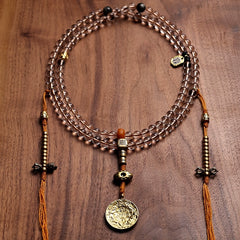 Tibetan Clear Quartz Mala Bracelet – 108 Beads with Brass Disciple Bead or Nine-Palace Charm for Meditation & Spiritual Healing