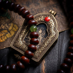 Zijin Bowl Bodhi Seed Mala Bracelet – Tibetan Buddhist 108 Beads Spiritual Wrist Wrap with Hetian Jade & Brass Accents
